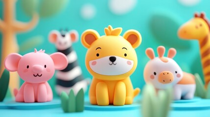 Naklejka premium Cute cartoon animals in a jungle setting. (2)