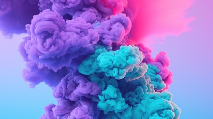 Obraz premium A vibrant explosion of colorful smoke in shades of purple, blue, and pink, creating a dreamy and abstract visual effect.