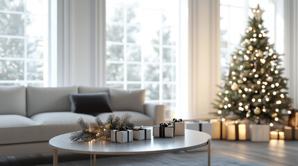 Cozy Christmas Living Room Interior with Gifts