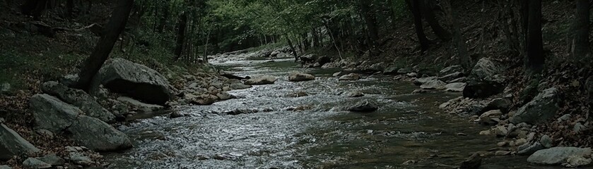 Forest Creek Flowing Through Rocks