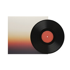 Obraz premium A classic black vinyl record with vibrant orange center label resting near its jacket, artistic vintage aesthetic for music enthusiasts