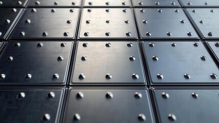 Ultra-detailed tessellated metal panels with seamless reflections, industrial sci-fi background