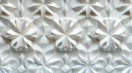 Intricate White Geometric Pattern of Interlocking Three Dimensional Star Shapes