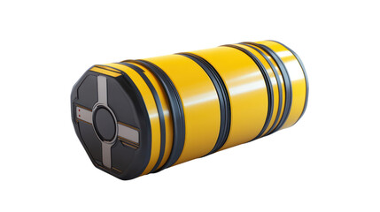 A detailed, futuristic yellow and black cylindrical object, showcasing innovative design and technology elements for various applications.