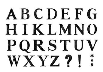 Grunge alphabet with capital letters. Dirty textured font. Capital block letters with rough ink texture. Typographic distressed font