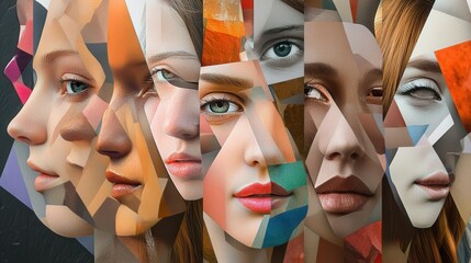 Obraz premium Abstract Geometric Collage of Female Faces Modern Art Portrait