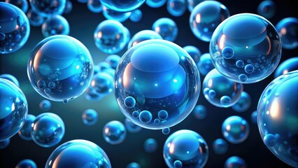 A cluster of blue slime orbs floating in a dark ambient background with gentle pulsing glow, ambient background, ethereal scene, luminescent spheres