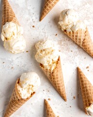 Delicious Ice Cream Cones on Rustic Background