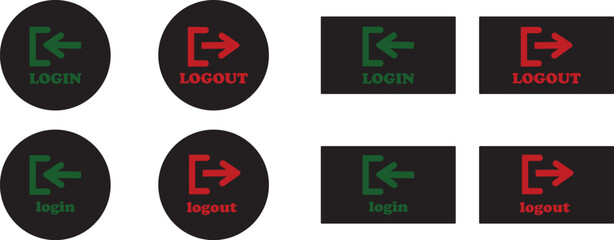 Login and logout icon set Set of sign out, Sign in vector vector collection. Open and close door symbol. Black in, out, exit and enter arrow, trendy flat style isolated on transparent background.