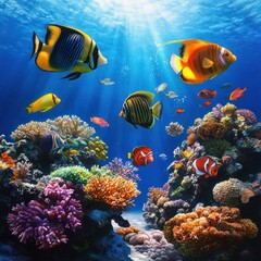 Fototapeta premium Underwater Coral Reef with Exotic Fish