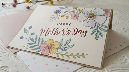 Illustrated Mother's Day card with floral designs and heart