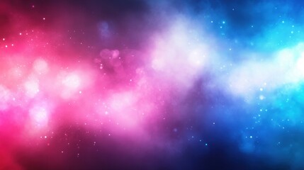 Obraz premium Abstract pink and blue nebula background, bokeh lights create a dreamy, ethereal effect. Ideal for websites, presentations, or any design needing a magical, cosmic feel.