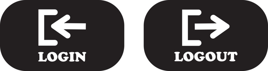Login and logout icon set Set of sign out, Sign in vector vector collection. Open and close door symbol. Black in, out, exit and enter arrow, trendy flat style isolated on transparent background.