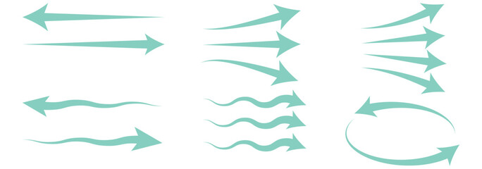 Air flow set. Blue arrows showing air. Vector illustration.