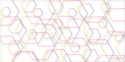 Abstract white and colorful lines 3d Hexagonal structure futuristic background. Modern simple style hexagonal graphic concept. White hexagonal pattern background, with copy space abstract banner use.
