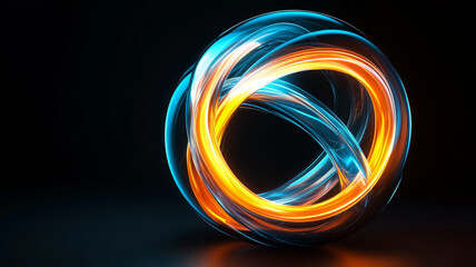 colorful abstract sphere with glossy finish, featuring vibrant blue and orange swirls that create dynamic visual effect. This captivating design evokes sense of energy and movement