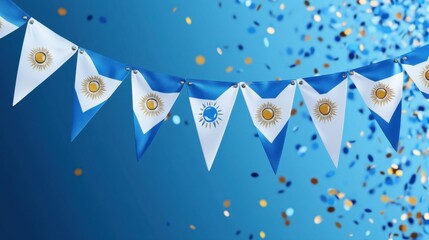 Vibrant Celebration of Color and Culture with Bunting and Confetti on a Festive Blue Background