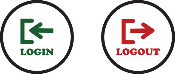 Login and logout icon set Set of sign out, Sign in vector vector collection. Open and close door symbol. Black in, out, exit and enter arrow, trendy flat style isolated on transparent background.