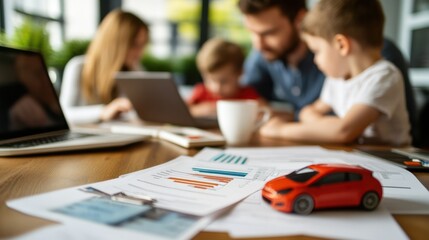 Housing costs evaluated by a family at a modern desk. Featuring budgeting strategies and expense tracking