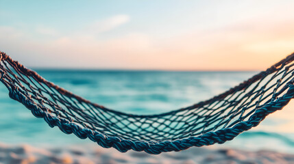 Obraz premium Relaxing by the ocean hammock on the beach sunset view natural serenity