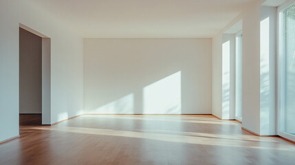 Obraz premium Bright and Airy Empty Room with Wooden Floor