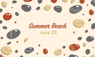 Warm border design with pebbles stone, vector frame background. Design template for summer season banners, postcard, posters, polygraphy