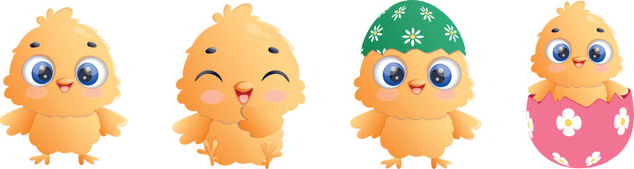 Vector set of Easter chickens.