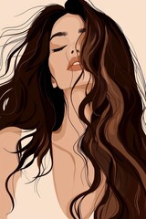 Naklejka premium The artwork features abstract elements and wavy brown hair.