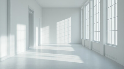 Obraz premium Bright White Empty Room Interior With Windows For Interior Design