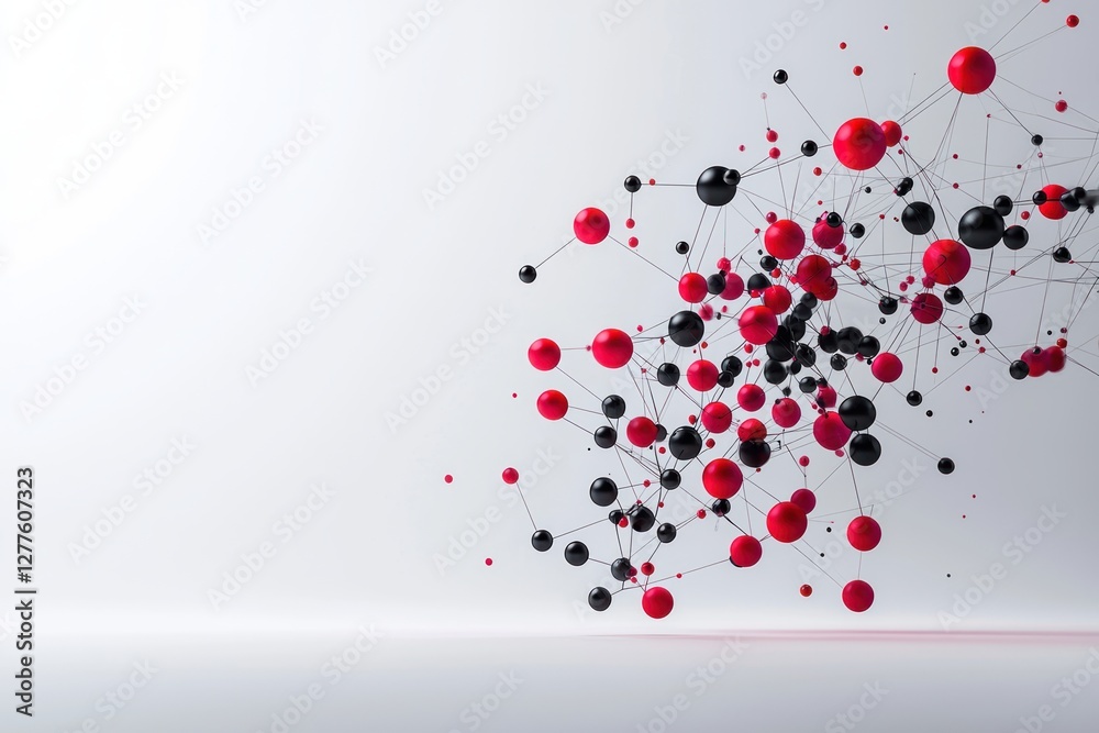 Leinwandbilder Abstract network of red and black spheres connected by lines against a bright white background creating a modern and dynamic composition with a sense of connectivity