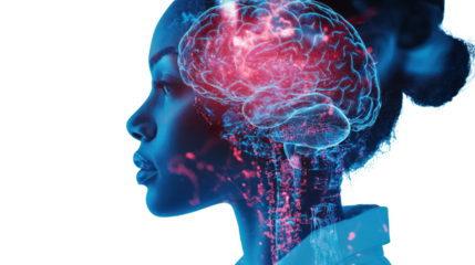 An artistic representation of a human head silhouette with a glowing brain, symbolizing intelligence, creativity, and cognitive ability.