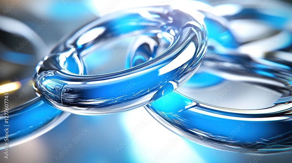 Leinwandbilder Abstract blue chain links with metallic shine creating a modern and futuristic visual effect with glossy surfaces and bright light reflections