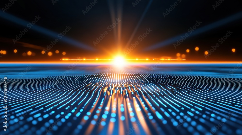 Aufkleber abstract digital landscape with glowing horizon and futuristic blue lines creating a sense of depth 