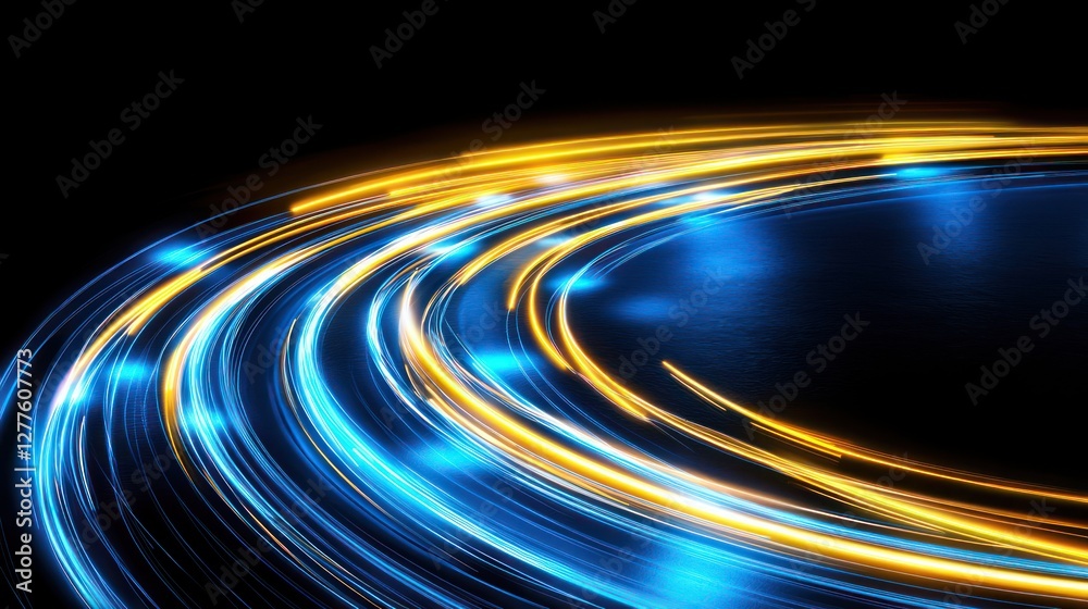 Poster Abstract Light Trails in Dynamic Motion on Dark Background Capturing Speed and Innovation with a Futuristic and Modern Style