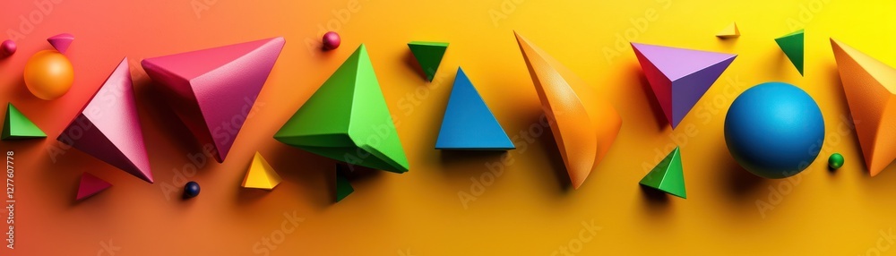 Aufkleber dynamic arrangement of vibrant geometric shapes creating a modern abstract design on a gradient oran