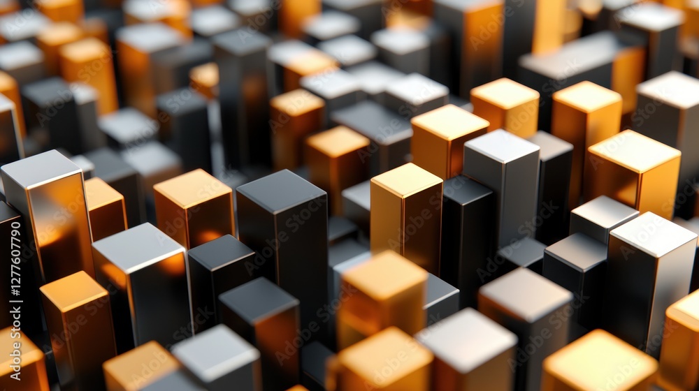 Aufkleber abstract metallic cubes in dynamic composition with gold silver and black tones for modern backgroun
