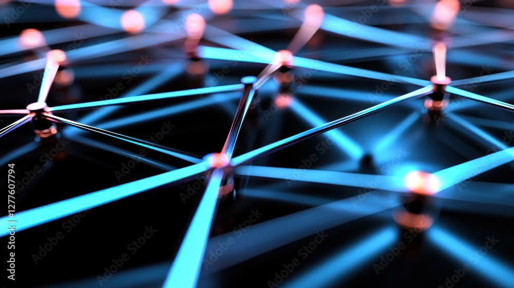 Aufkleber Abstract network connection with glowing nodes and lines on dark background for technology concept
