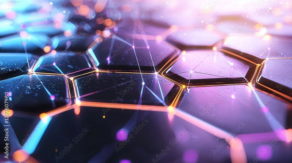 Poster Abstract futuristic technology background with hexagonal grid network and glowing connection dots