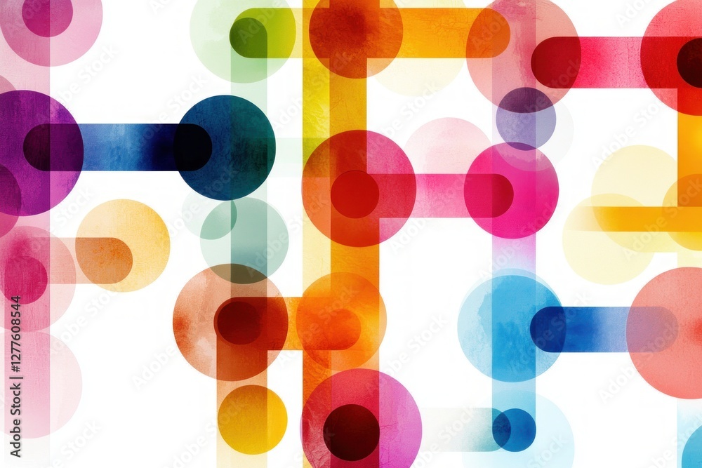 Leinwandbilder Vibrant overlapping circles and rectangles creating a modern geometric pattern with bright colors on a white background abstract design