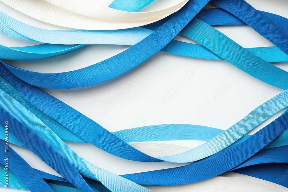 Fototapete elegant arrangement of blue ribbons on white backdrop creating a serene and calm visual composition 