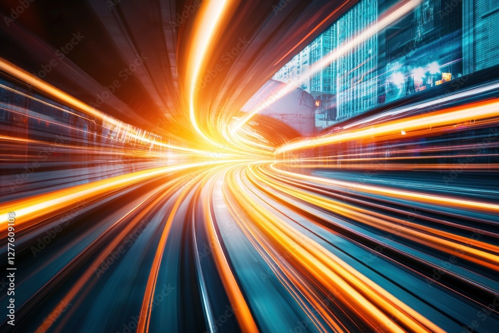 Leinwandbilder dynamic light trails through urban tunnel capturing speed and futuristic motion with long exposure