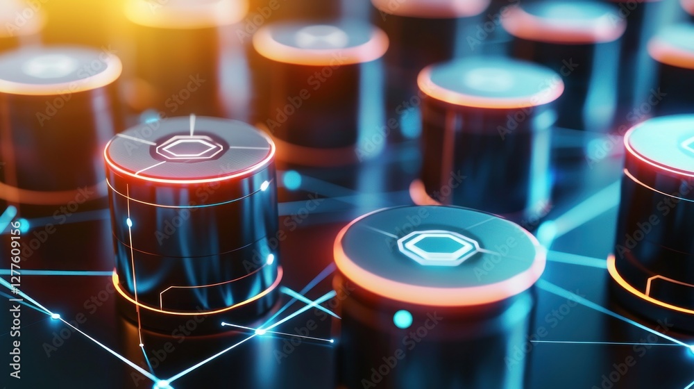 Aufkleber futuristic data storage concept with glowing connections and sleek design for technology and innovat