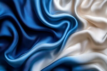 Obraz premium Elegant blue and white silk fabric draped artistically, showcasing smooth textures and gentle folds