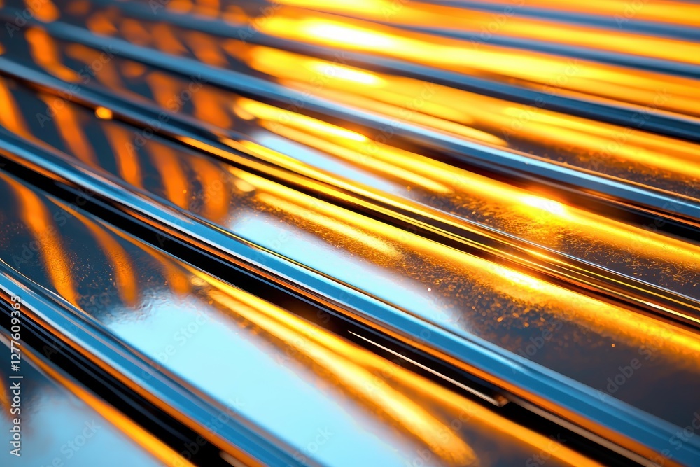 Poster abstract chrome texture with golden light reflections creating a modern and futuristic metallic back