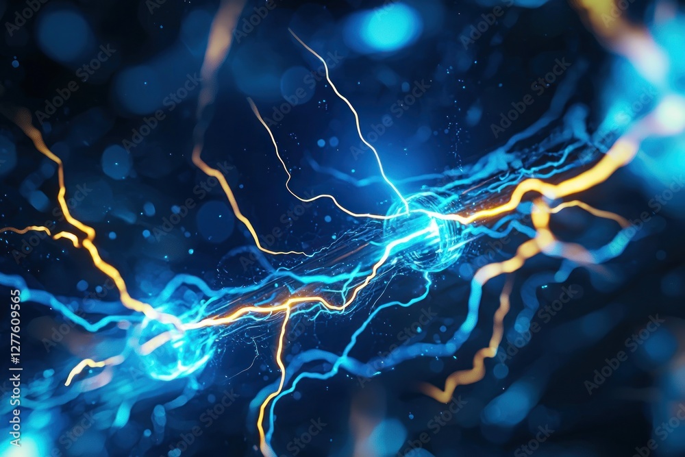 Aufkleber Energetic blue and gold light streaks against a dark backdrop creating a dynamic and vibrant visual effect showcasing power and innovation