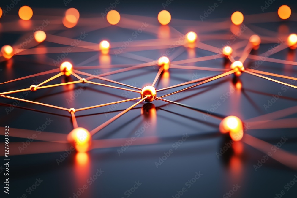 Aufkleber Abstract network connection background with glowing spheres and lines representing data flow and communication in a modern and futuristic style with a dark backdrop