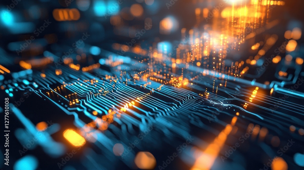Aufkleber futuristic circuit board design with glowing lights and intricate details for technology backgrounds
