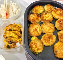 Korean traditional food, jeon, vegetable, meat, etc. are mixed with eggs and fried in oil. Always...