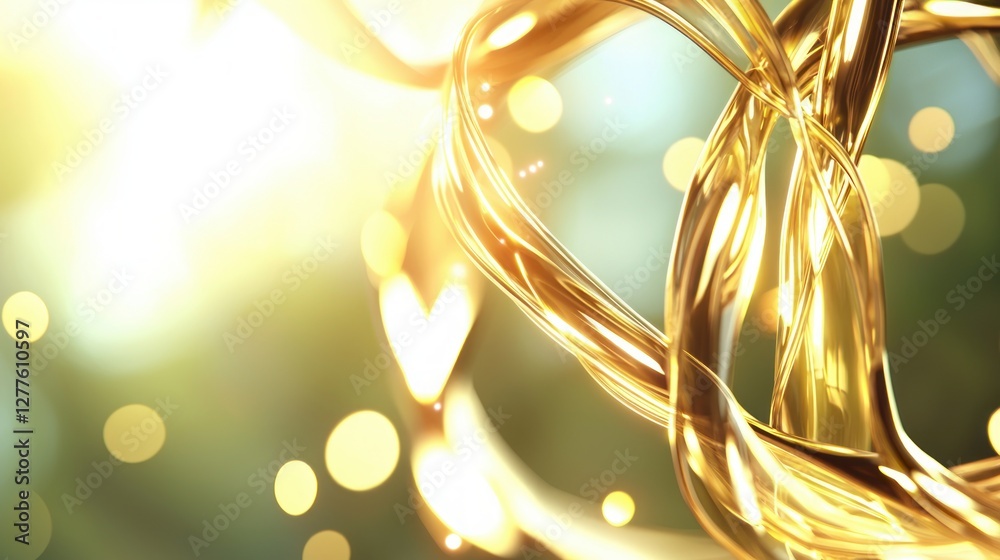 Poster abstract golden flowing ribbons with bokeh lights a captivating visual symphony of luxury and elegan