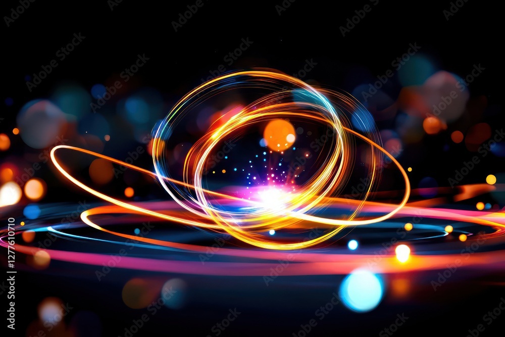 Aufkleber Dynamic light painting with vibrant colors and swirling motion on a dark background creating a futuristic abstract design for technology and innovation
